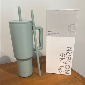 Sage Green Insulated Water Bottle with Handle and Straws (2) - 40 oz